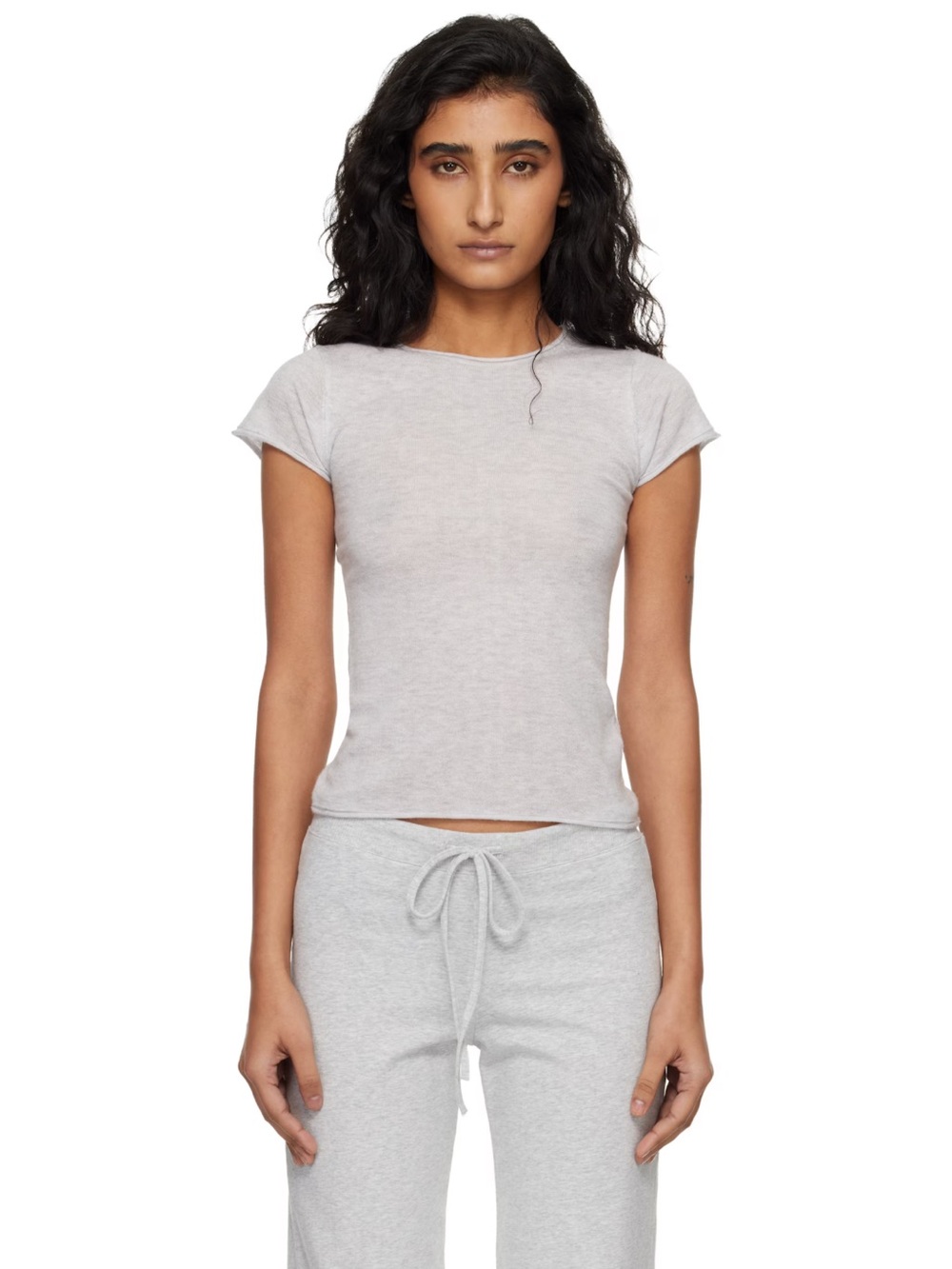 SKIMS 100% Cashmere T Shirt Featherweight Lt Heather Grey S New W Tags!!
